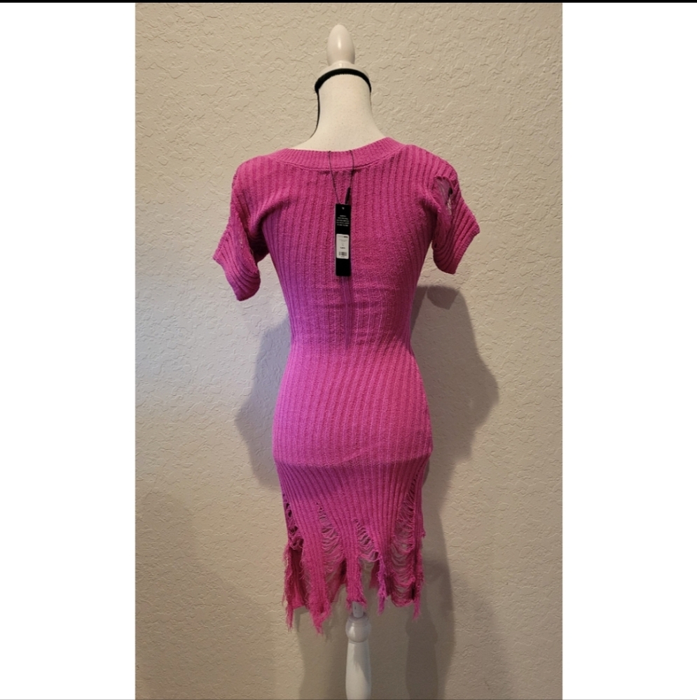 Pink Distressed Knit Sweater Dress - Picture 4 of 4